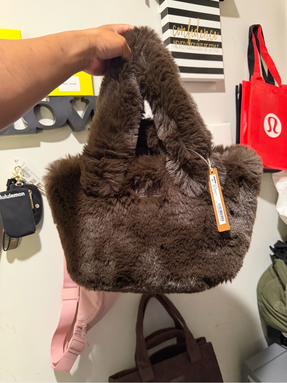 SKIMS Brown Faux Fur Tote Bag